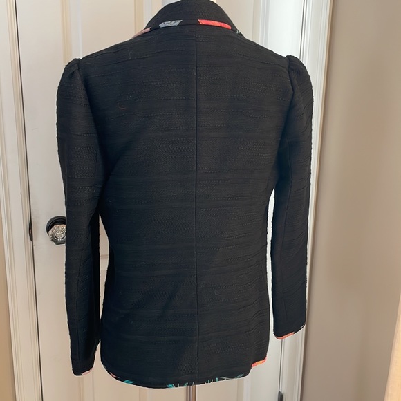 Kate Spade puff sleeve cotton blazer - black/multi floral color trim - size 10. - Picture 5 of 7
